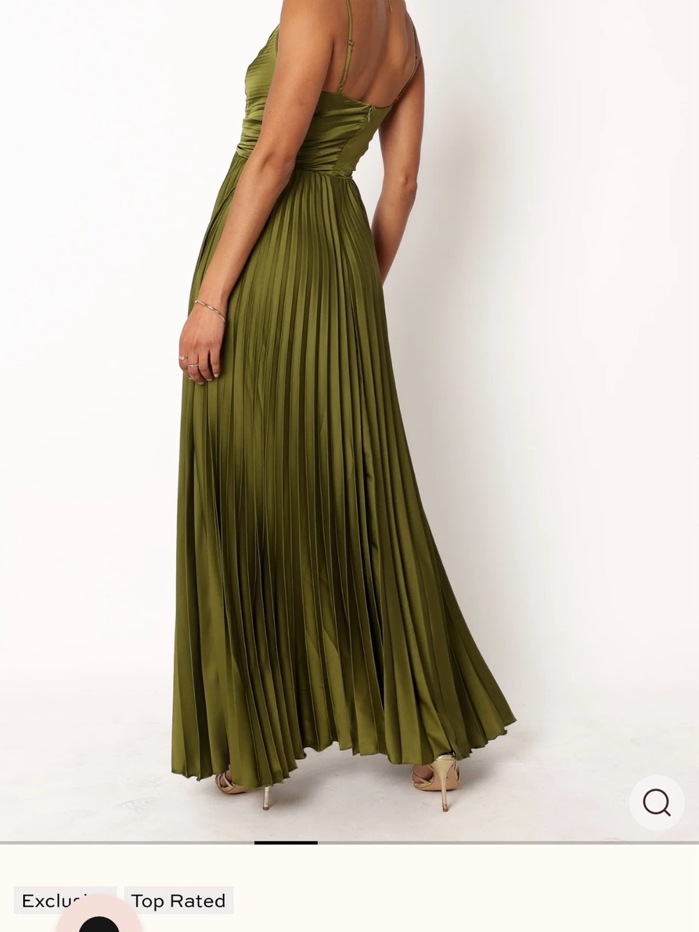 Petal & Pup Naira Palm Green Pleated Maxi Dress with Spaghetti Straps - Picture 3 of 5